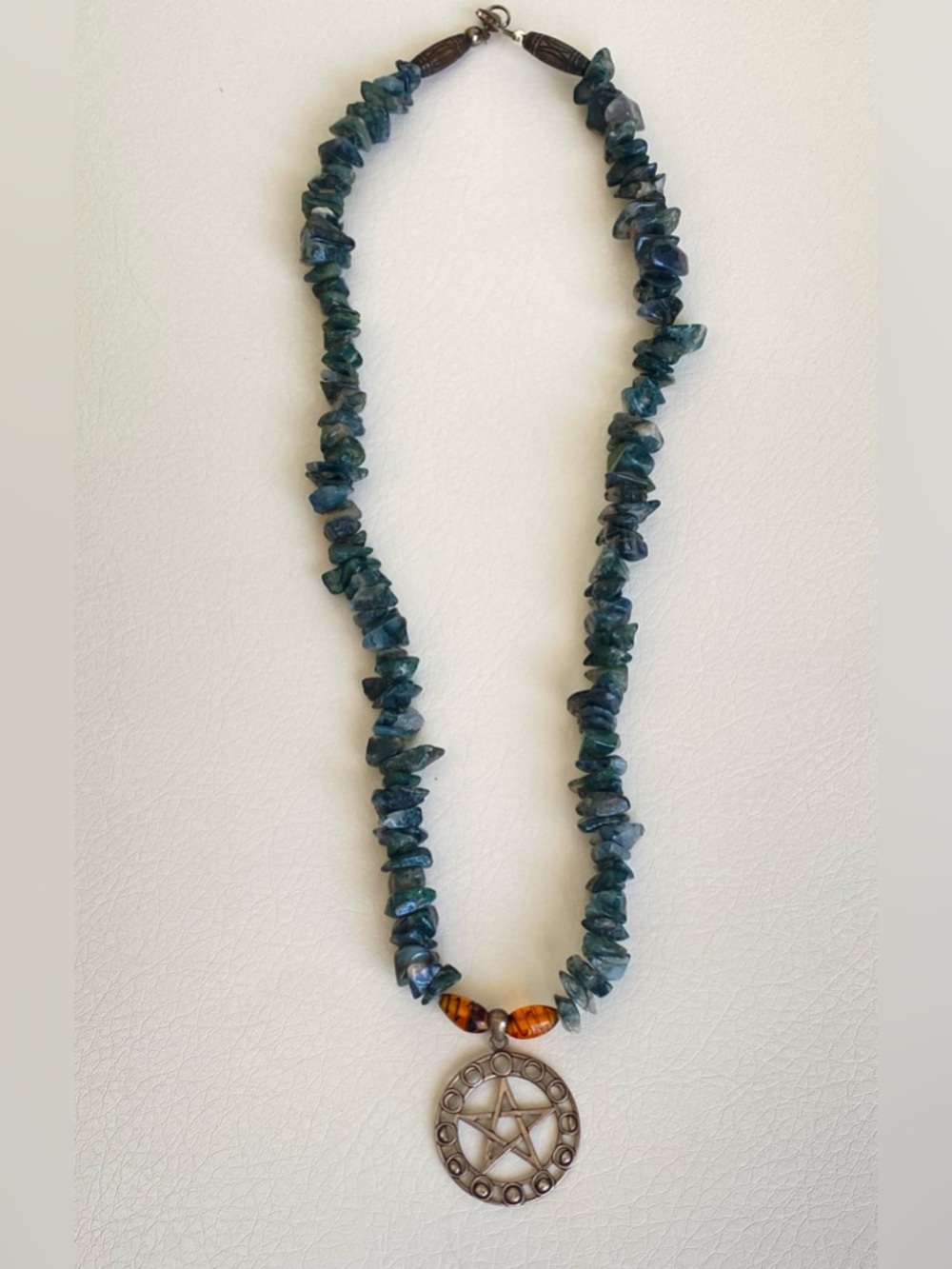 925 Sterling Moon Phases Pentacle Pendant Moss Agate Necklace Wiccan